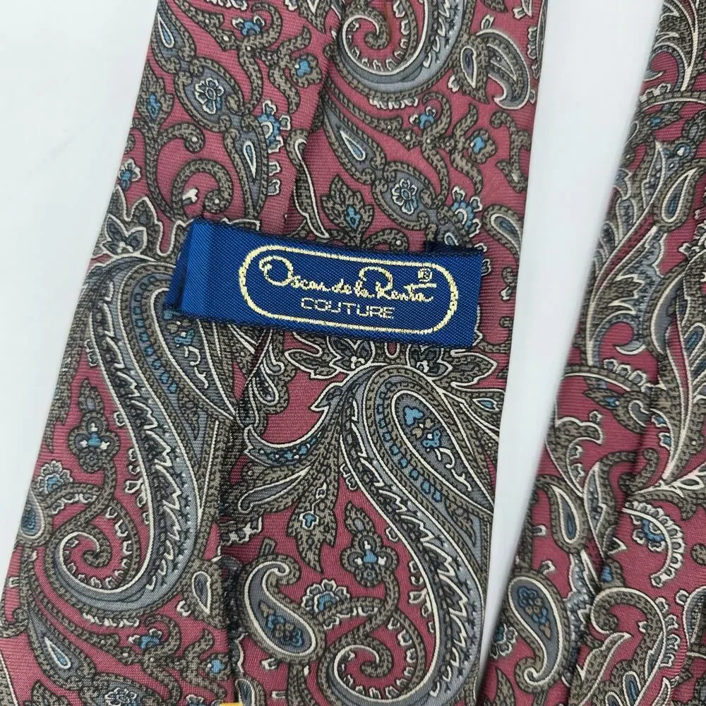 Vintage 90's Oscar de la Renta Couture Silk Tie Paisley‎